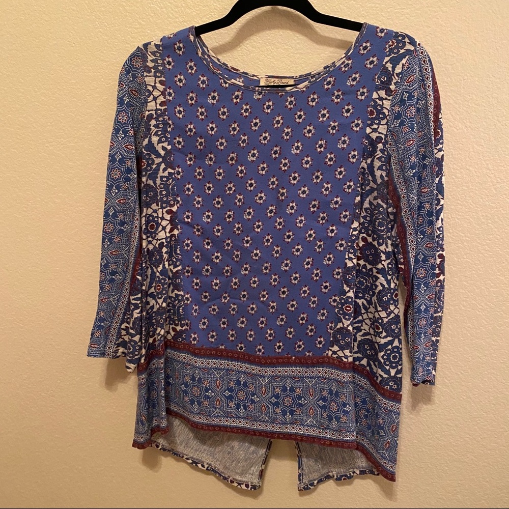 Lucky Brand Blue Boho Pattern Split Back Long Sle… - image 6